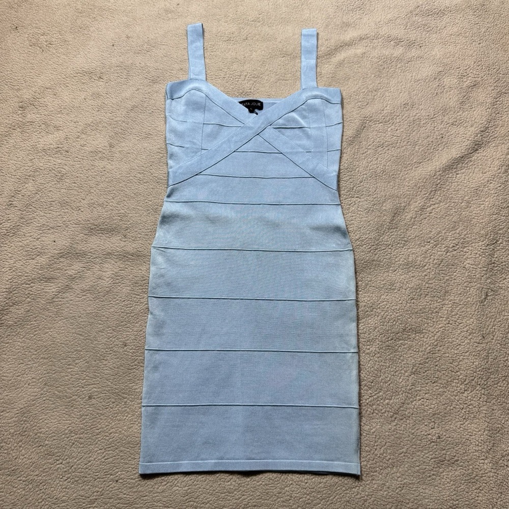 Tata Jolie Dress Womens Large Aqua Blue Sleeveless Cross‎ Strap Accent Mini NEW